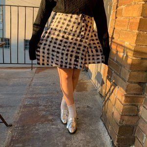 Checkered acid-wash skirt